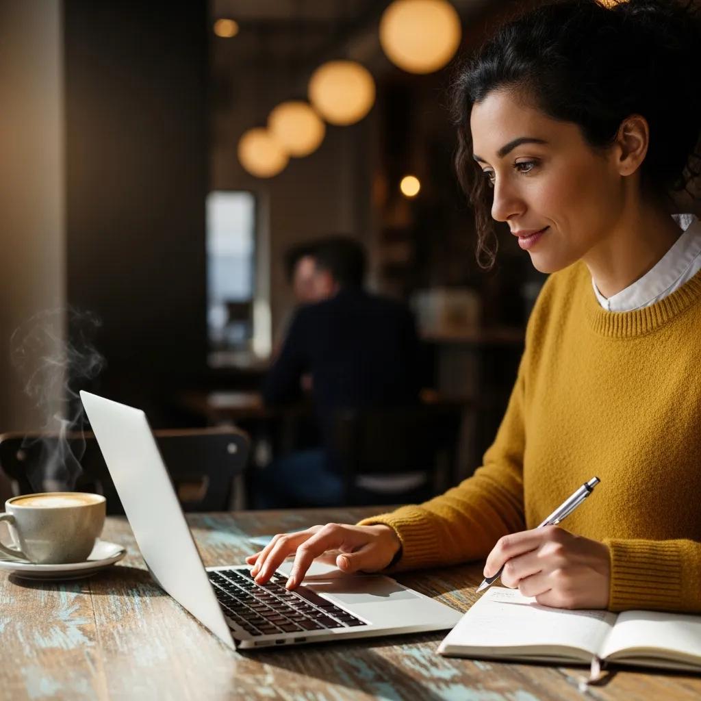 Business owner completing a loan application in a coffee shop