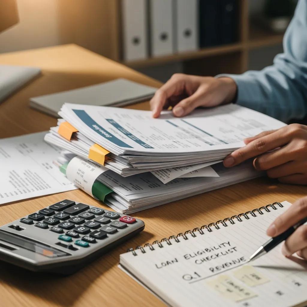 Business owner organizing financial documents for loan eligibility