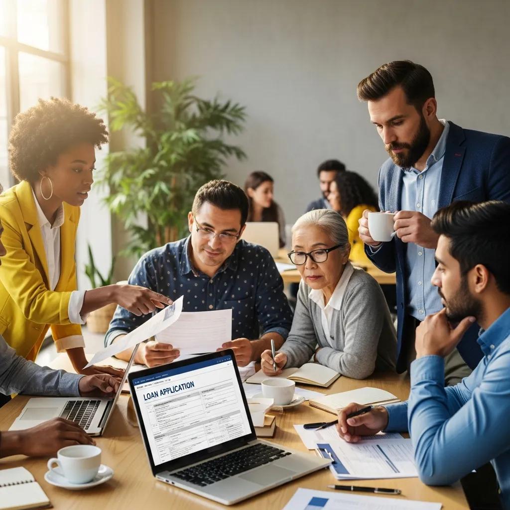 Diverse small business owners collaborating on SBA loan applications