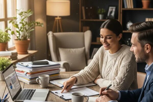 Small business owner consulting with a financial advisor about commercial lending options