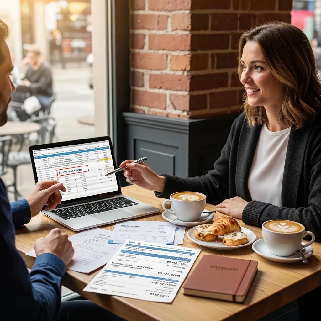 Small business owner discussing finances with a colleague in a cozy setting