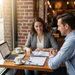 Small business owner discussing financing options in a cozy café setting