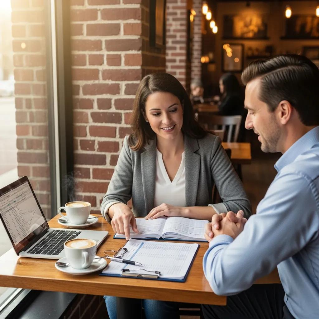 Small business owner discussing financing options in a cozy café setting