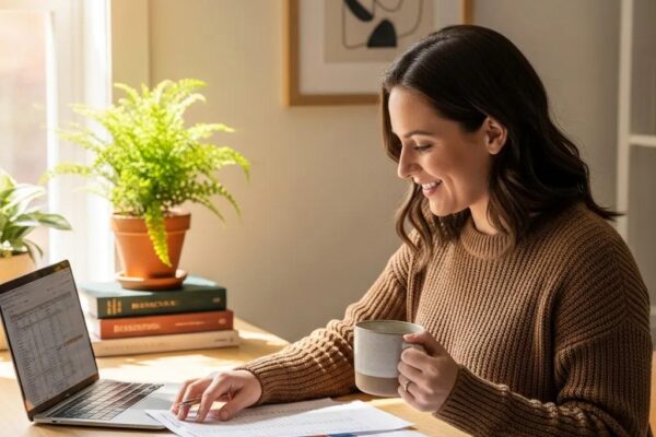 Small business owner reviewing funding options in a cozy office setting