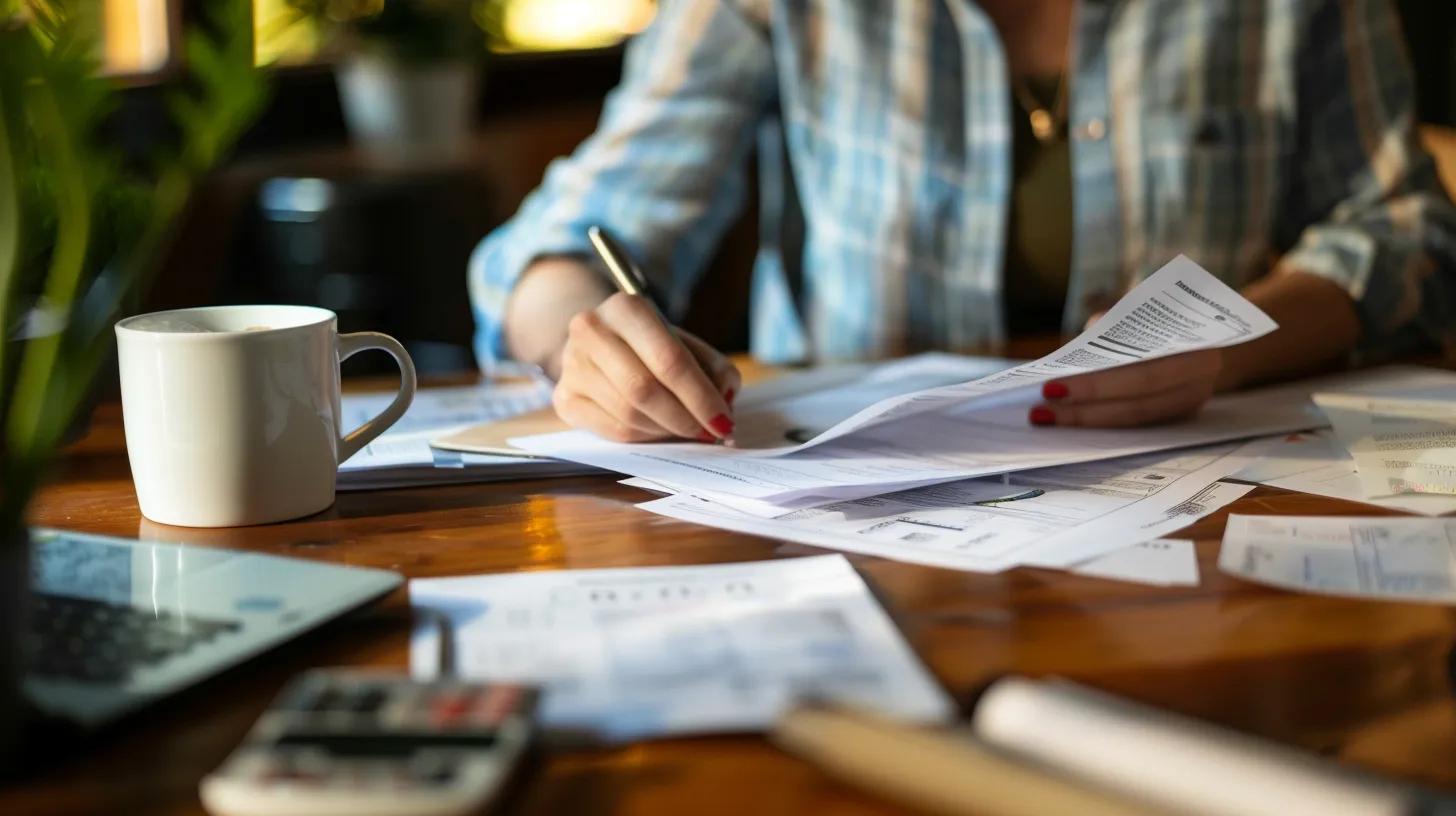 Restaurant owner preparing loan application documents at a desk