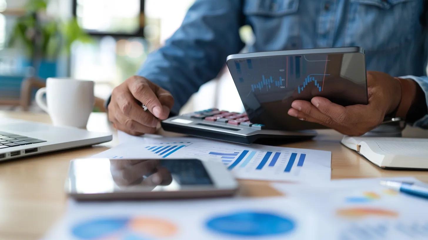 Small business owner analyzing term loan interest rates and repayment terms in a bright workspace