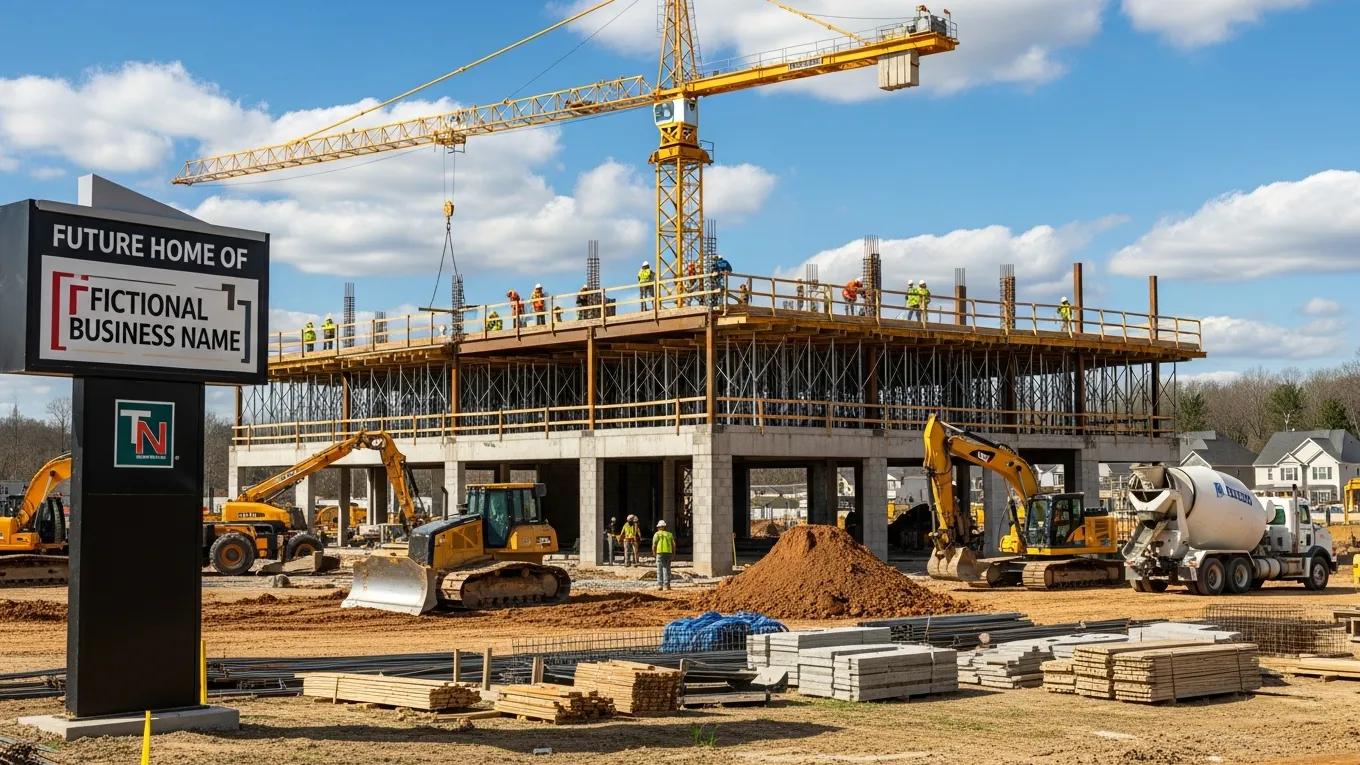 Construction site in Murfreesboro with workers and equipment, highlighting local construction financing opportunities