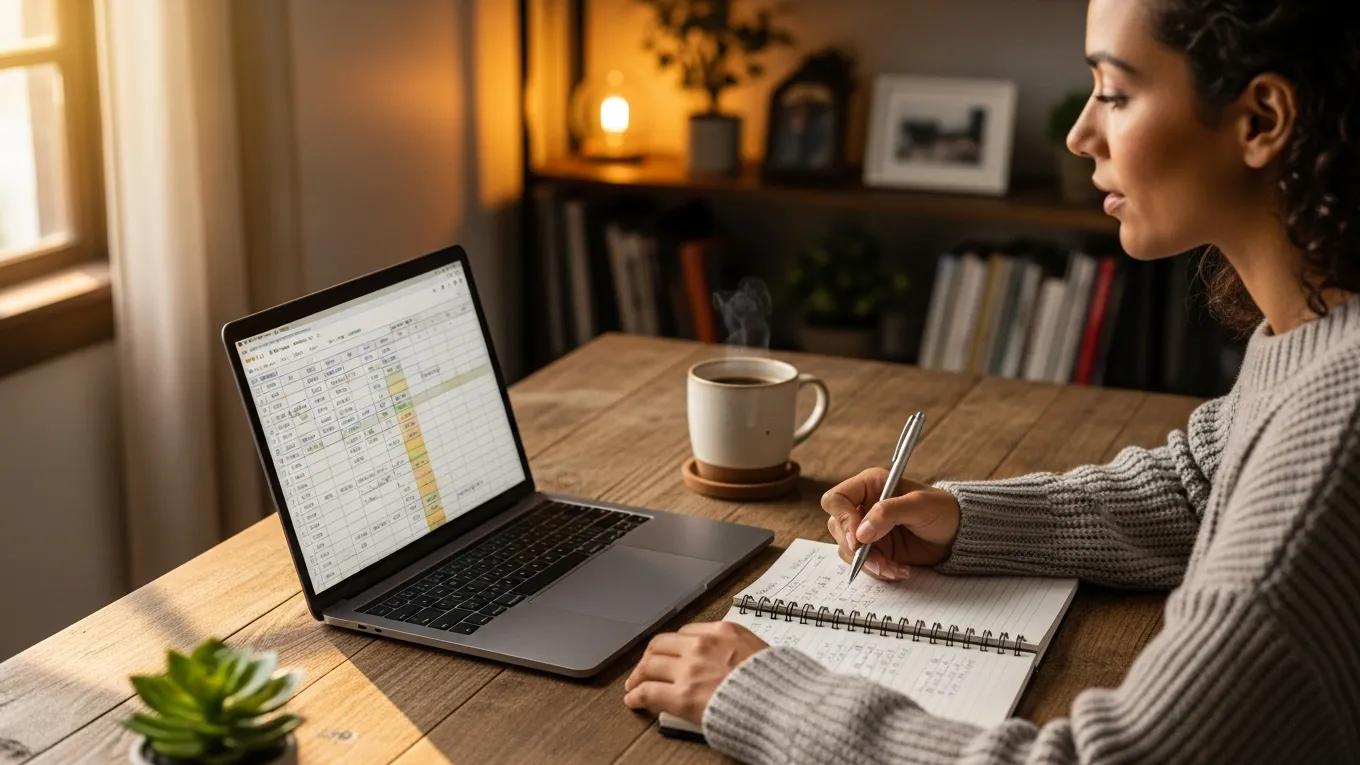 Small business owner analyzing loan options in a cozy workspace