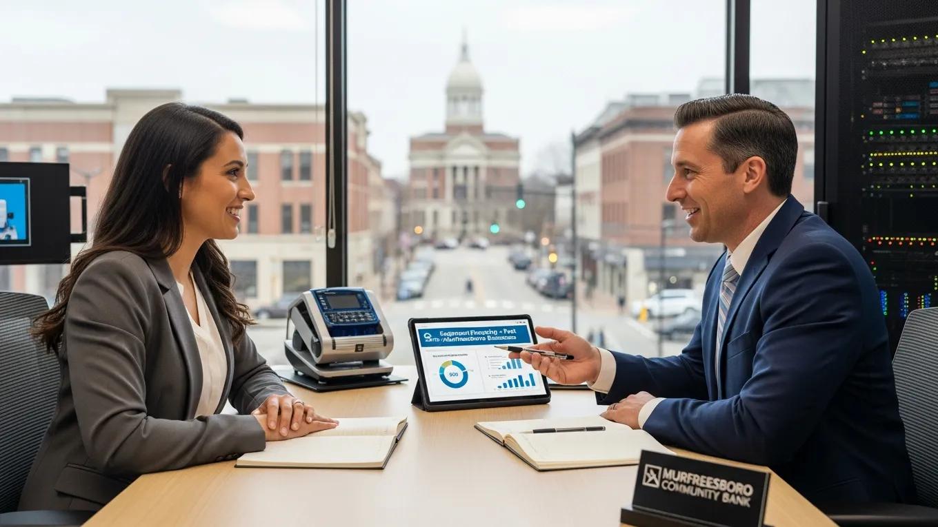 Small business owner consulting with a lender about equipment loans in Murfreesboro