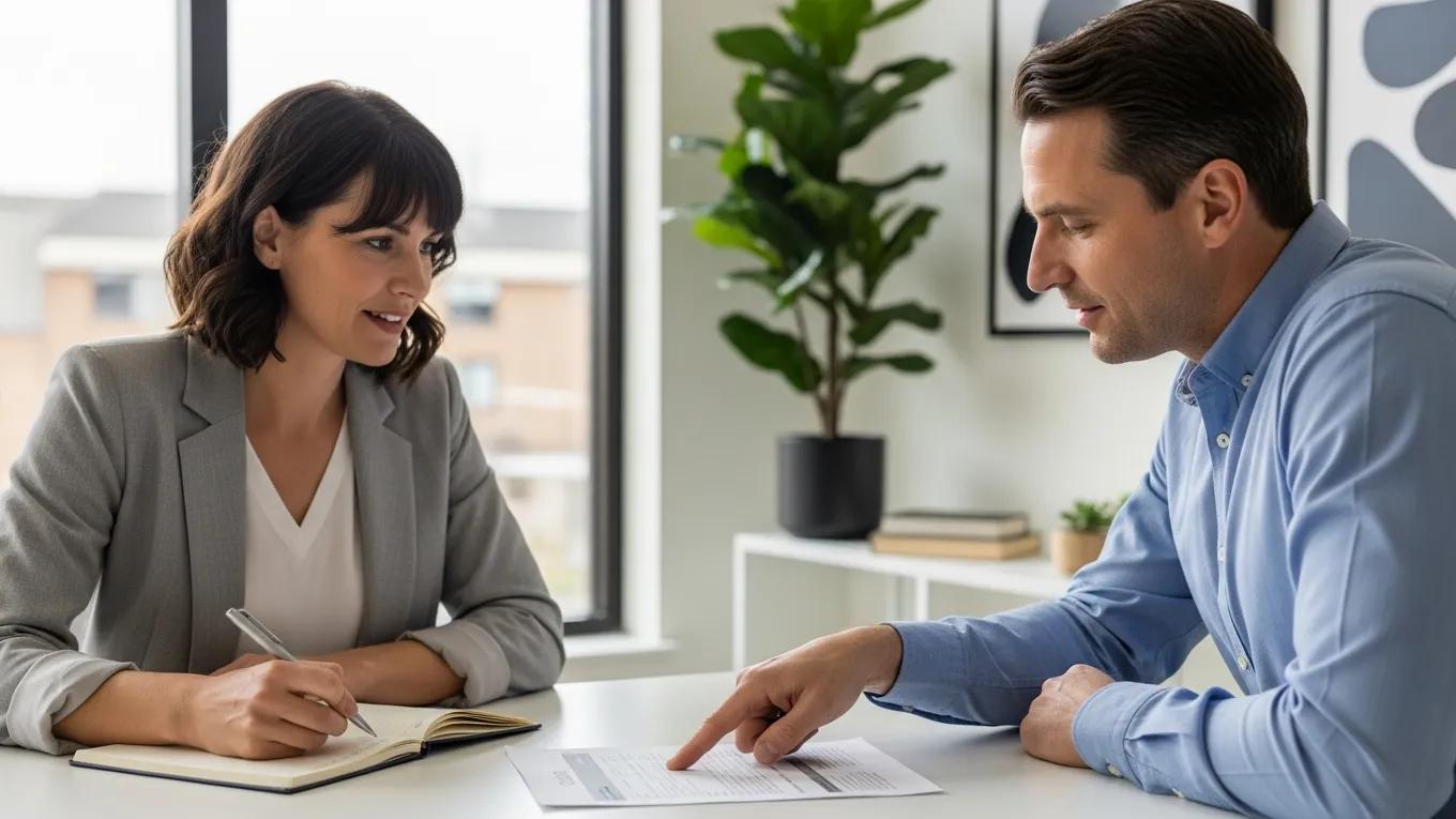 Small business owner consulting with a lender about loan eligibility criteria